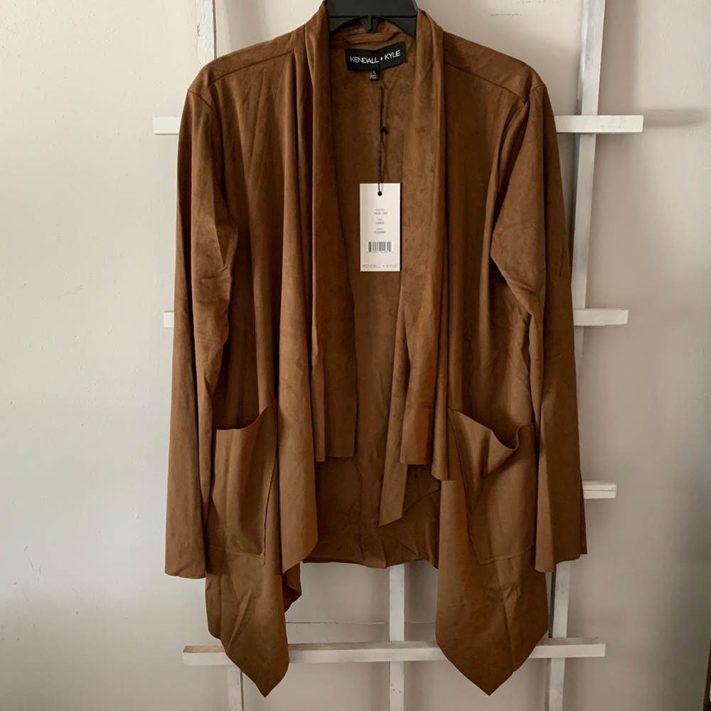 Kendall + Kylie cognac suede open cardigans